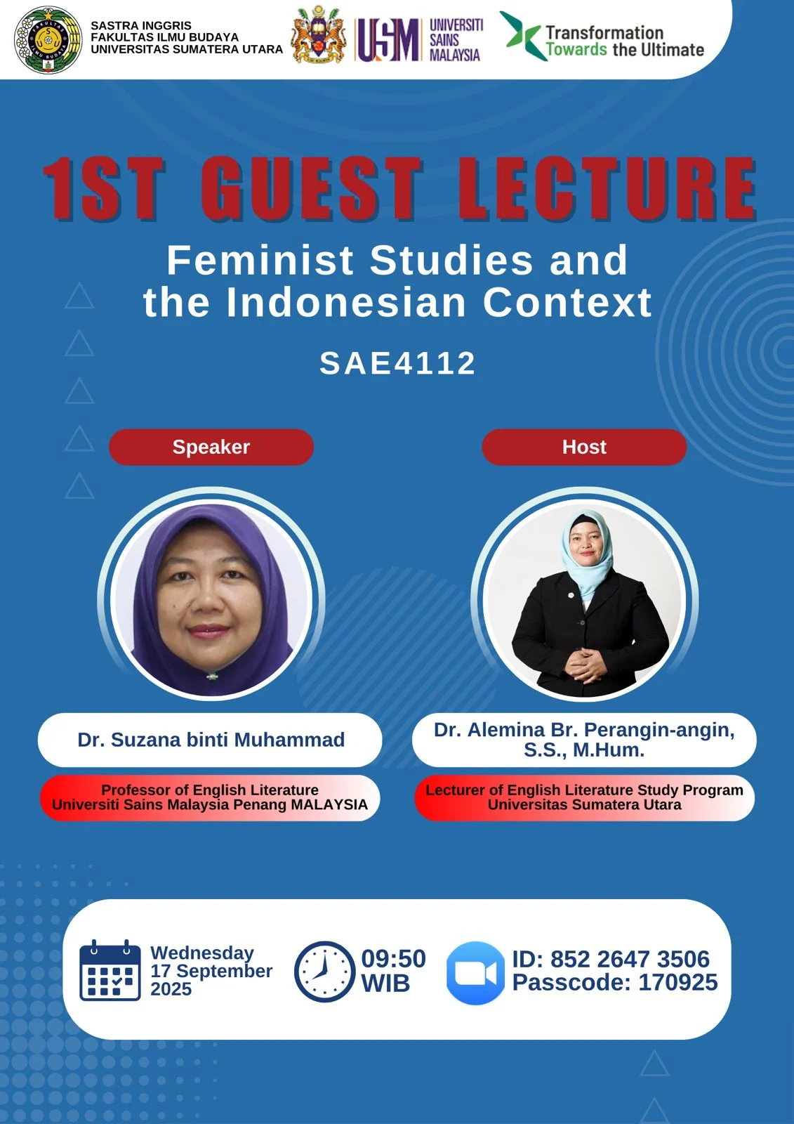 Sastra Inggris FIB USU Gelar 1st Guest Lecture “Feminist Approaches to Reading Texts & Films”